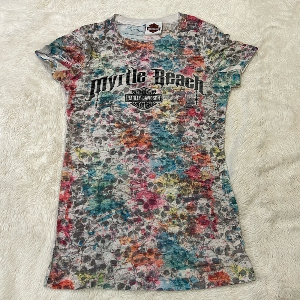 Harley Davidson T-shirt Womens Small XS Skull  Myrtle Beach South Carolina